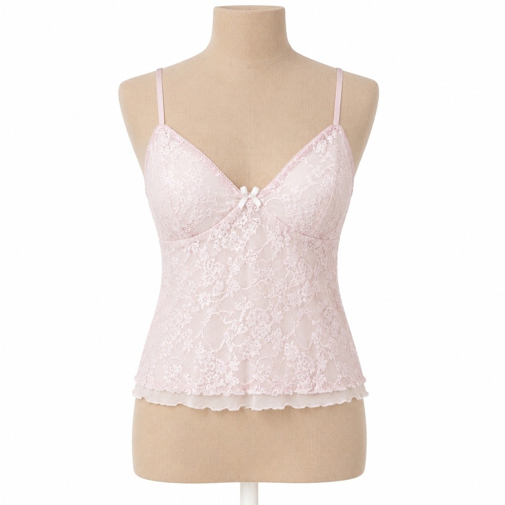 Y2K Sheer Floral Fairy Lace Babydoll Cami Tank Size S Pink Coquette Preppy Mesh